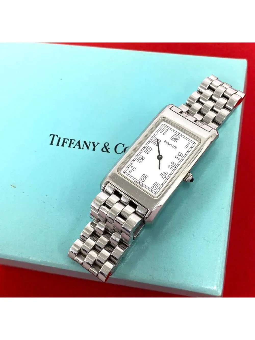 Tiffany & Co Rectangular Stainless Steel Quartz Watch Wrist Silver